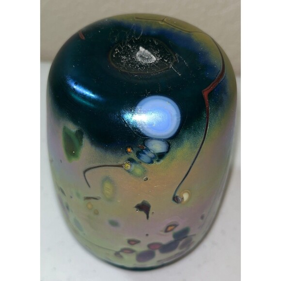 Rick Hunter ? Studio Art Glass 6 Inch Vase Abstract Design Iridescent Dated 2012 - Picture 14 of 16